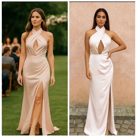 ELLIATT Blush Pink Cross Front Satin Maxi Gown Medium NWT - Picture 1 of 16